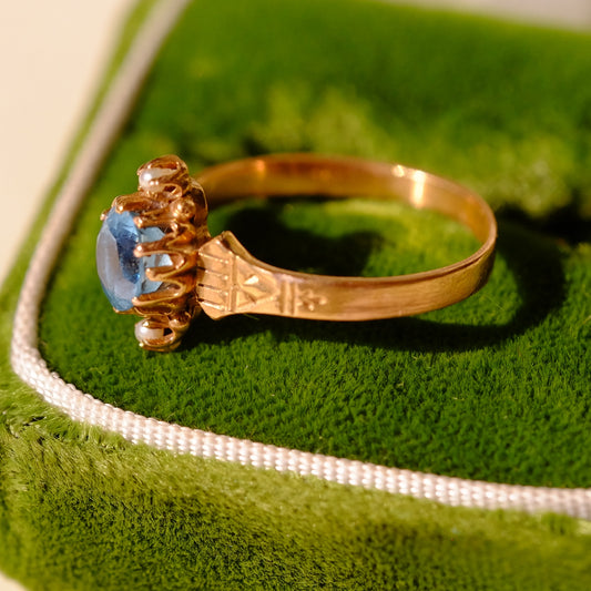 Victorian 18K Rose Gold Topaz Seed Pearls Ring