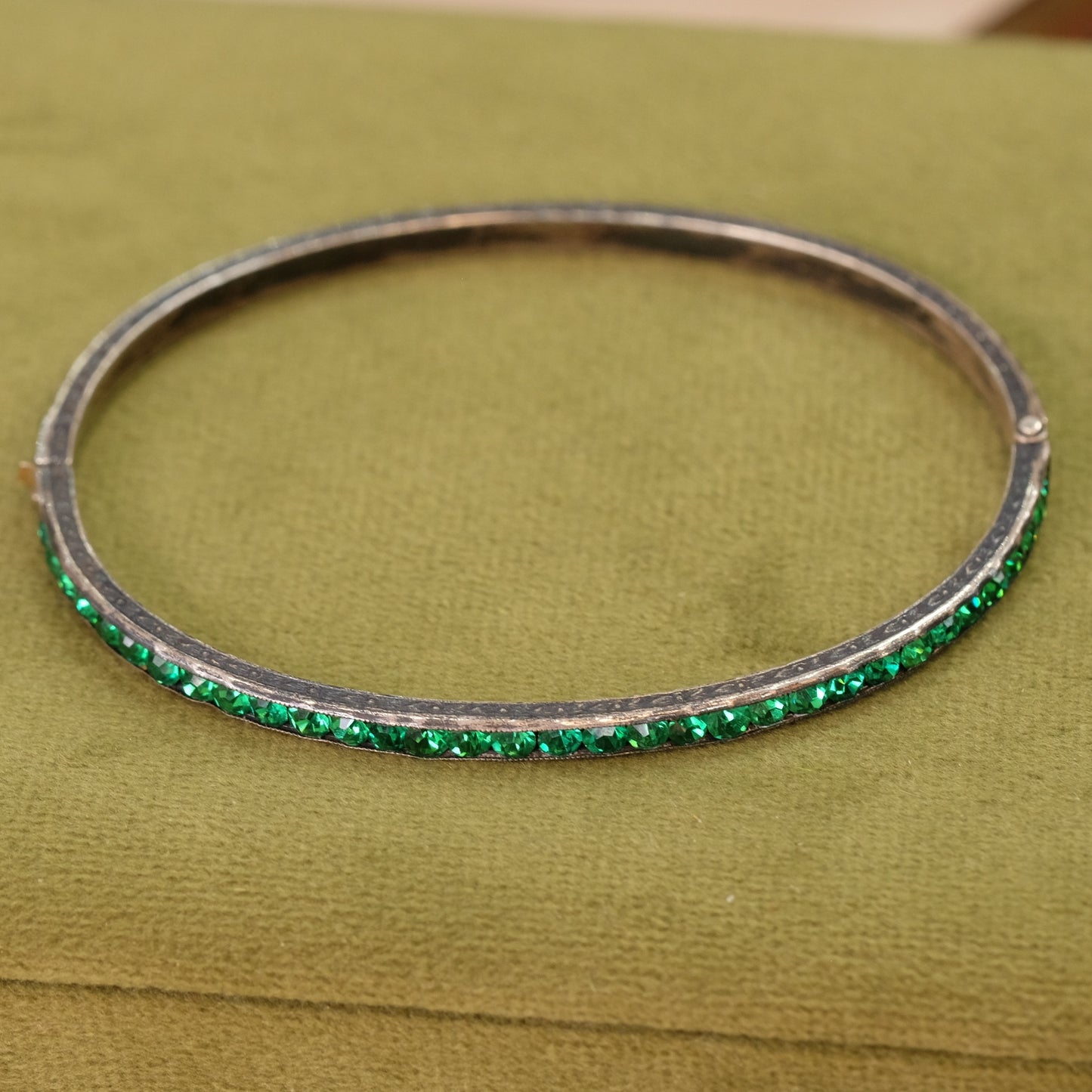 Silver Green Paste Bangle Bracelet