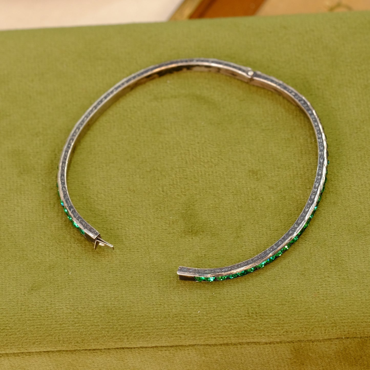 Silver Green Paste Bangle Bracelet