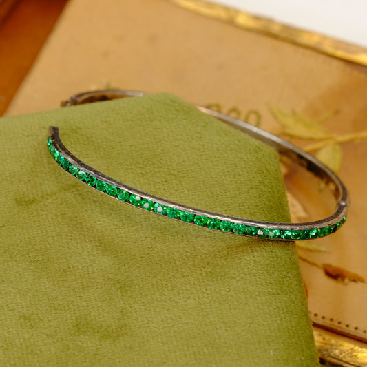 Silver Green Paste Bangle Bracelet