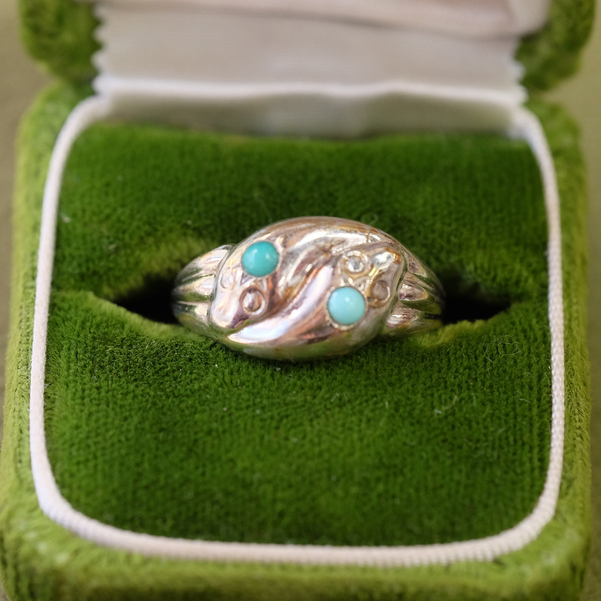 Vintage Double Snake Turquoise Silver Ring