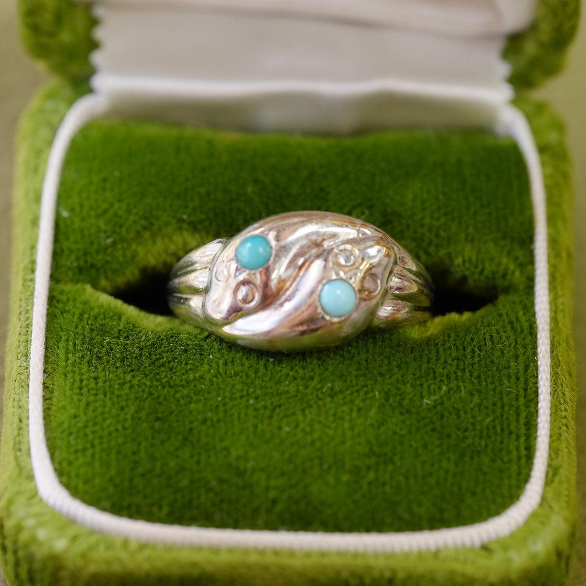 Vintage Double Snake Turquoise Silver Ring