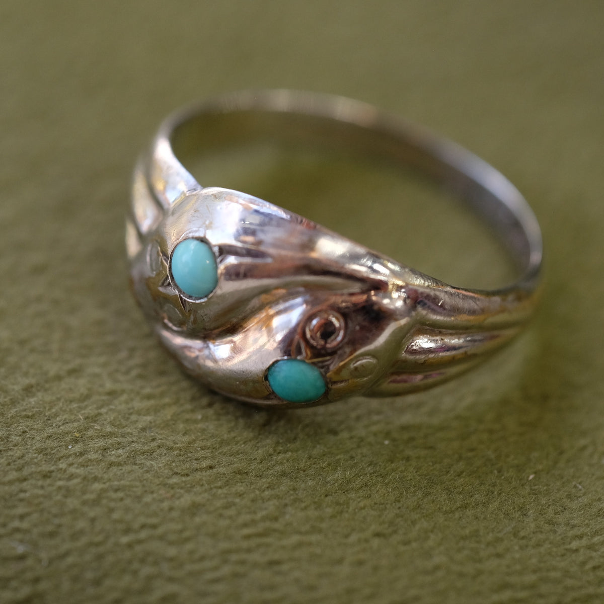 Vintage Double Snake Turquoise Silver Ring