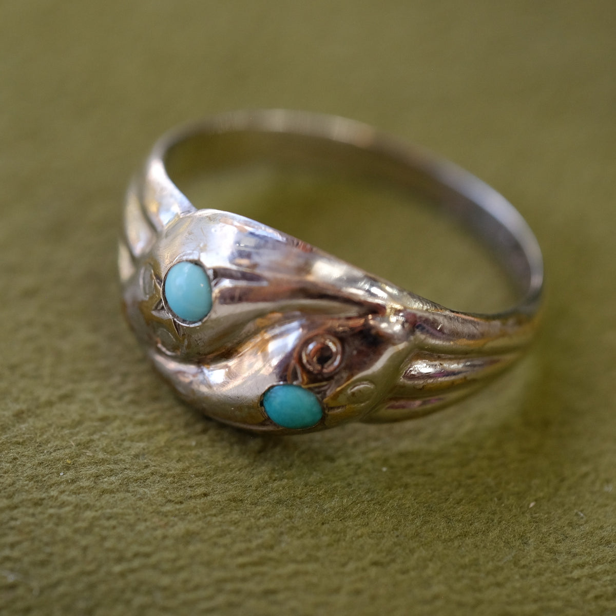 Vintage Double Snake Turquoise Silver Ring