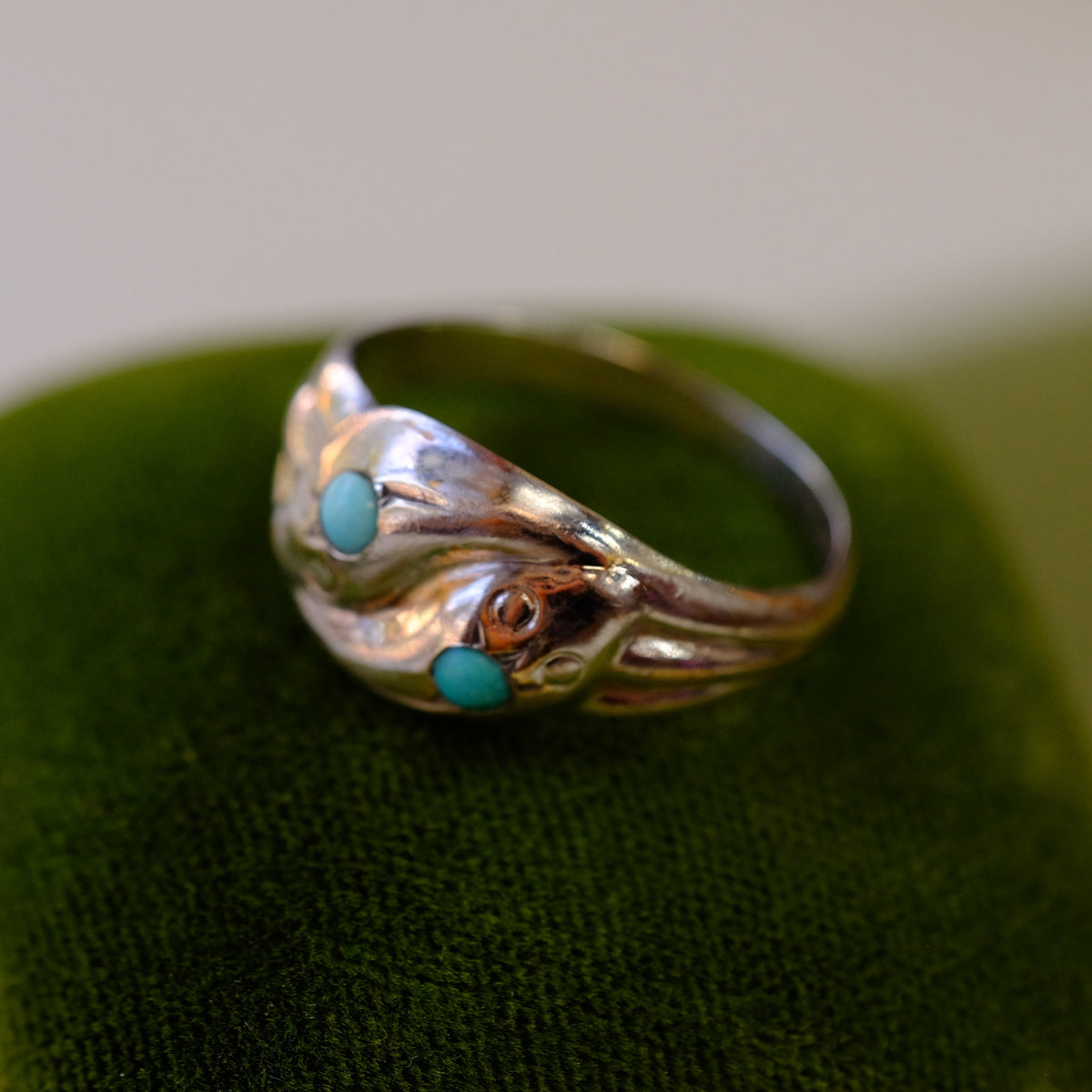 Vintage Double Snake Turquoise Silver Ring