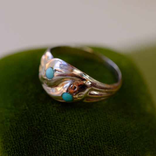 Vintage Double Snake Turquoise Silver Ring