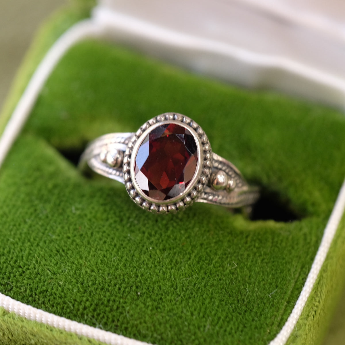 Oval Garnet Silver Ring