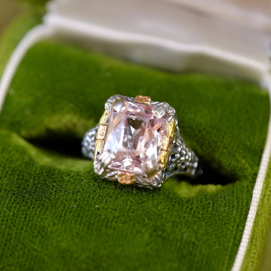 14K Two Tone Gold Pink Topaz Ring