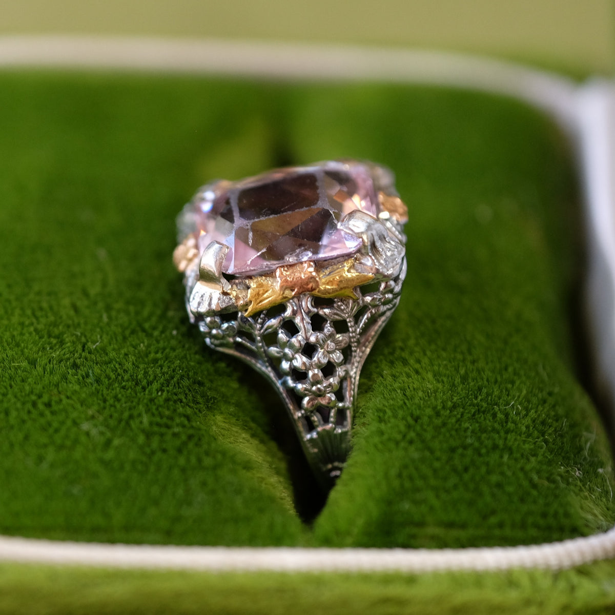 14K Two Tone Gold Pink Topaz Ring