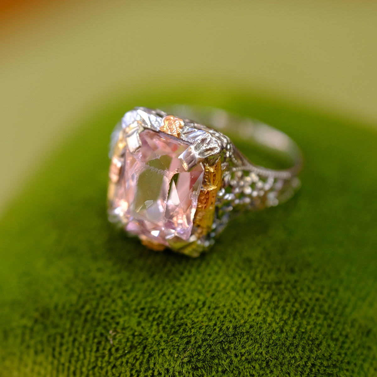 14K Two Tone Gold Pink Topaz Ring