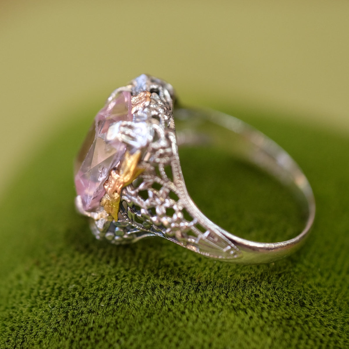 14K Two Tone Gold Pink Topaz Ring