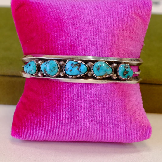 Native American Turquoise Chunks Silver Bangle