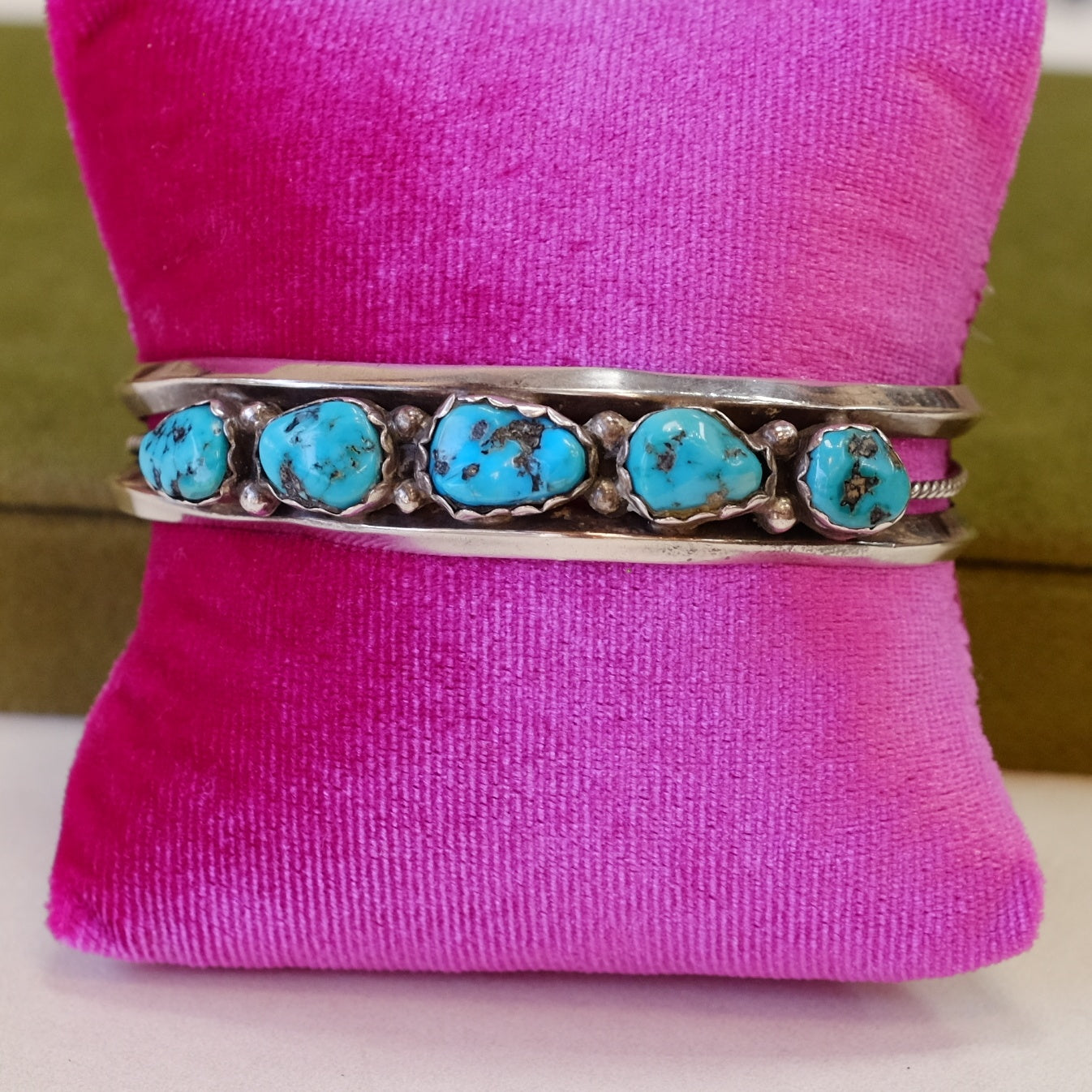 Native American Turquoise Chunks Silver Bangle