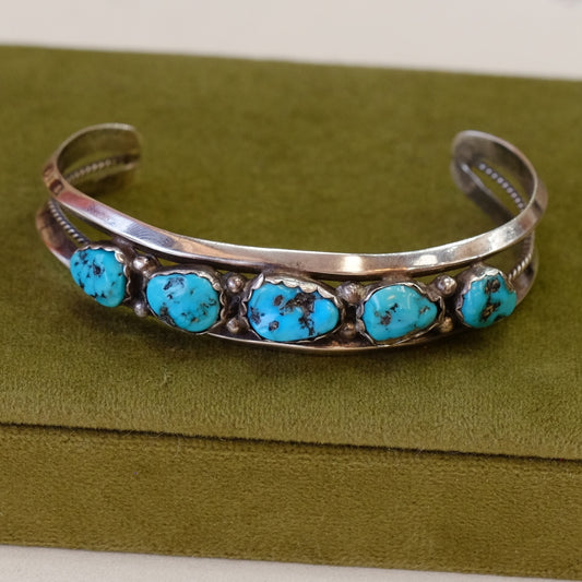 Native American Turquoise Chunks Silver Bangle