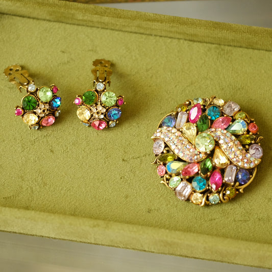 Hollycraft Vintage Set Brooch and Earrings 1950s