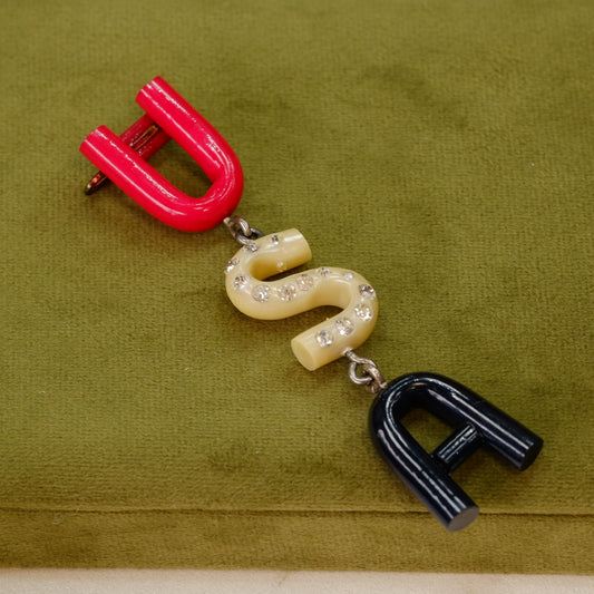 Vintage Lucite USA dangle with rhinestone Brooch 1950s