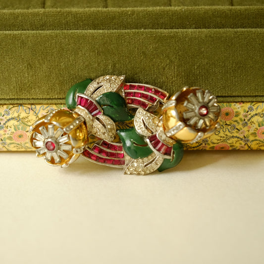 Coro Duette Camellia Enamel Pin 1940's