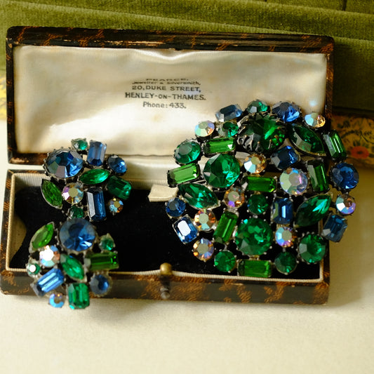 Claudette Blue Green Rhinestones Set 1950s