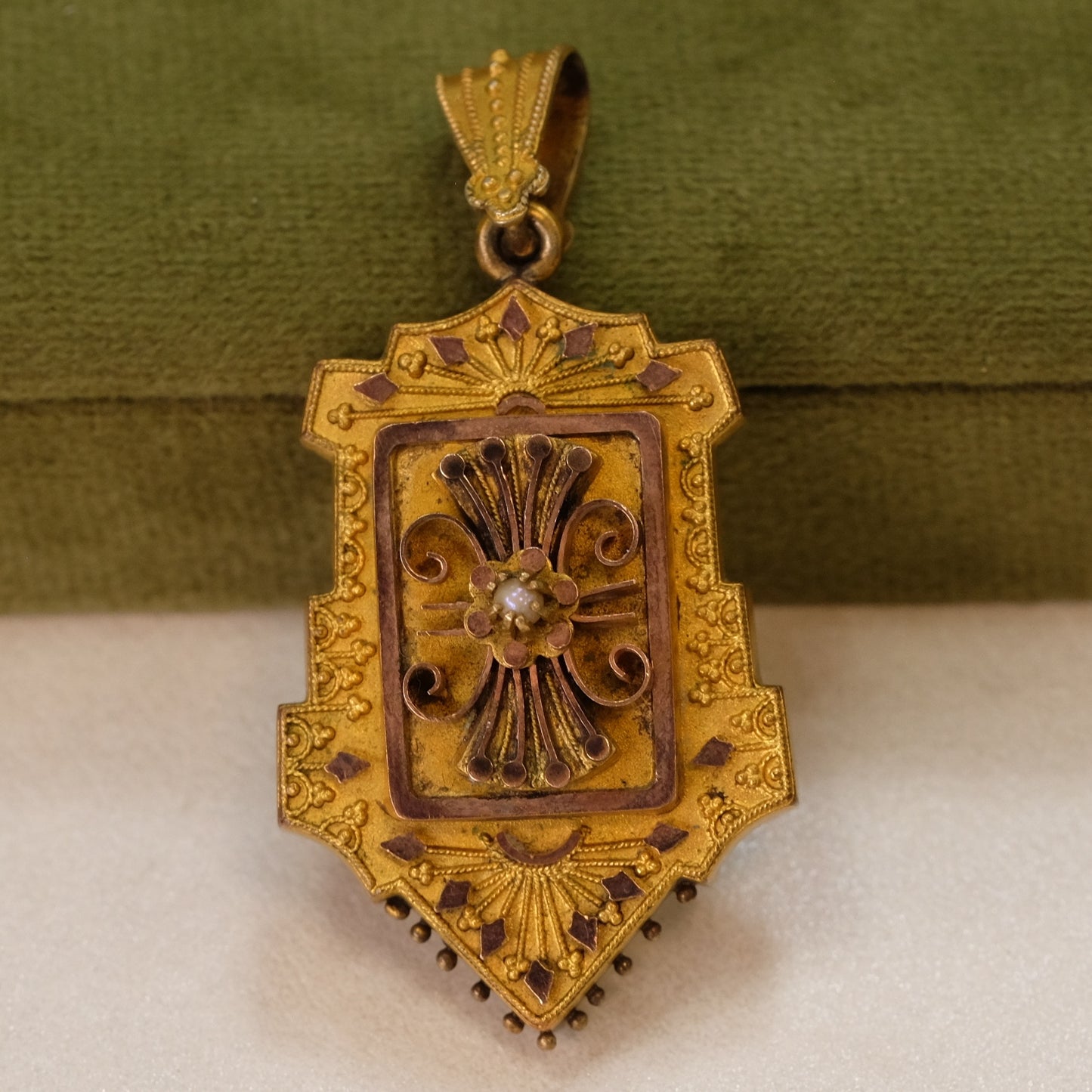 Antique Gold Filled Hair Locket with Seed Pearl