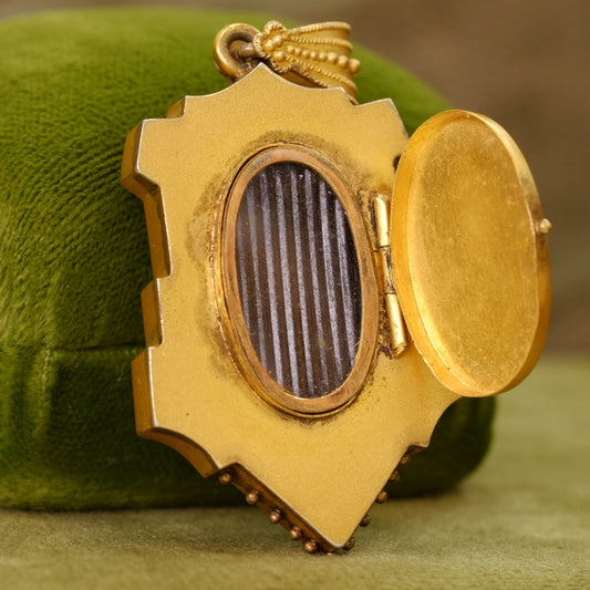 Antique Gold Filled Hair Locket with Seed Pearl