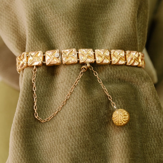 Victorian 12K Square Gold Links with Dangle Charm