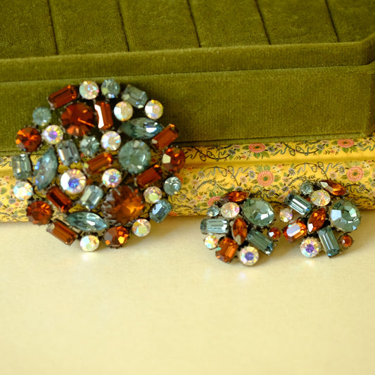 Vintage Claudette Brooch and Earrings 1950s