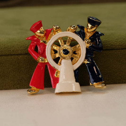 Lisner Patriotic sailors Brooch 1960s