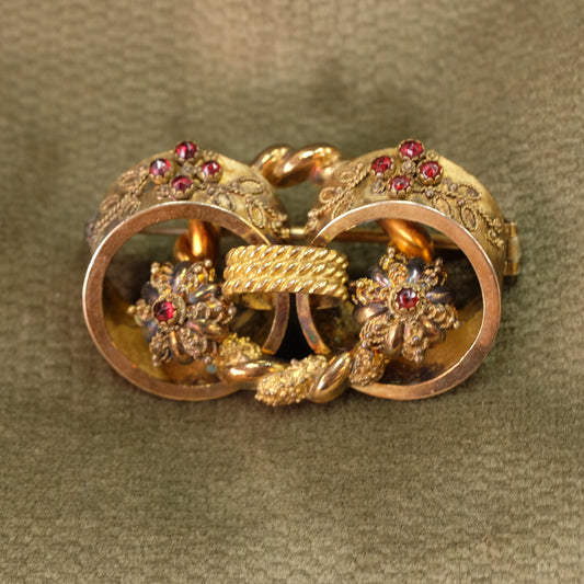 Victorian Brooch with double circles and garnets