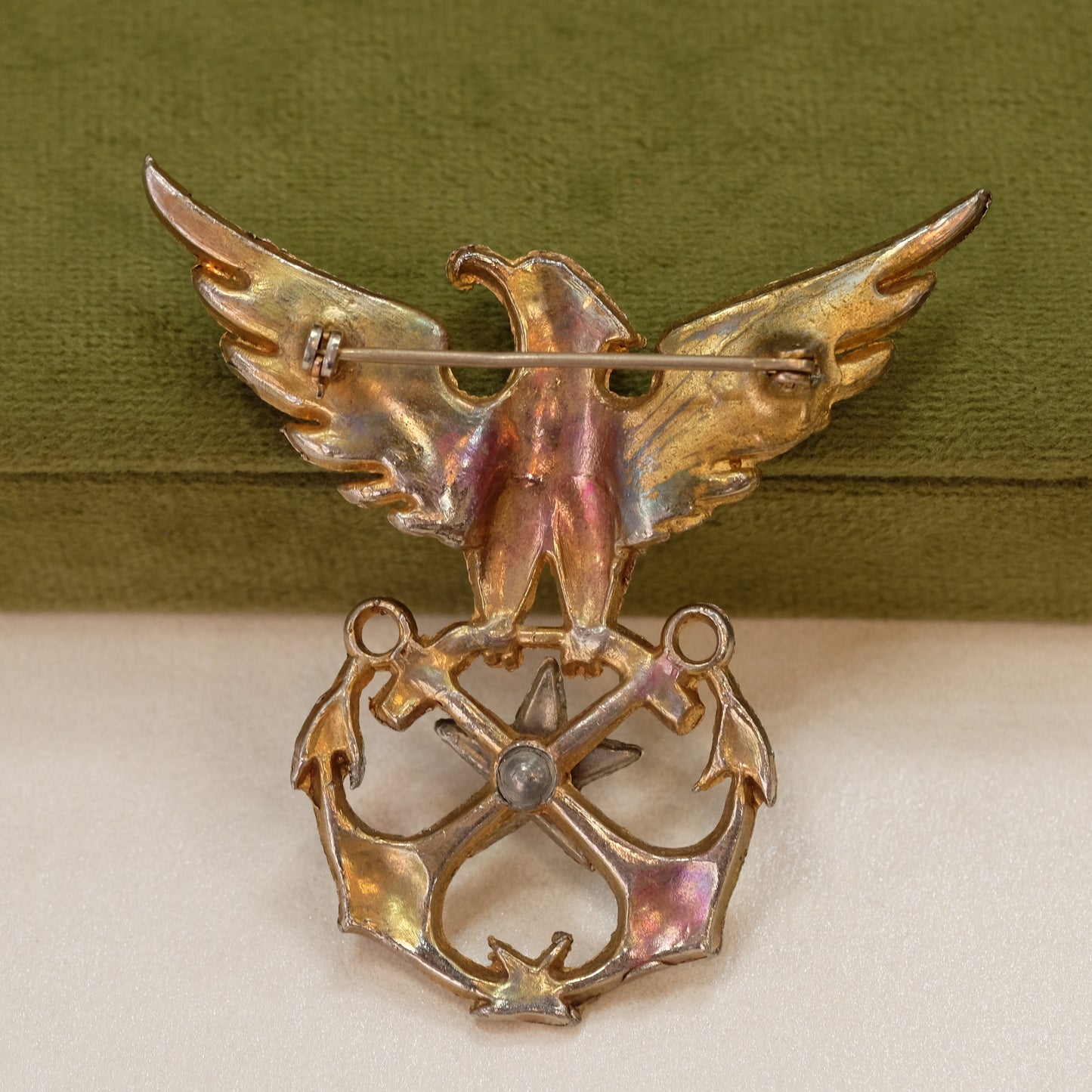 Navy Eagle brooch with rhinestone 1940s