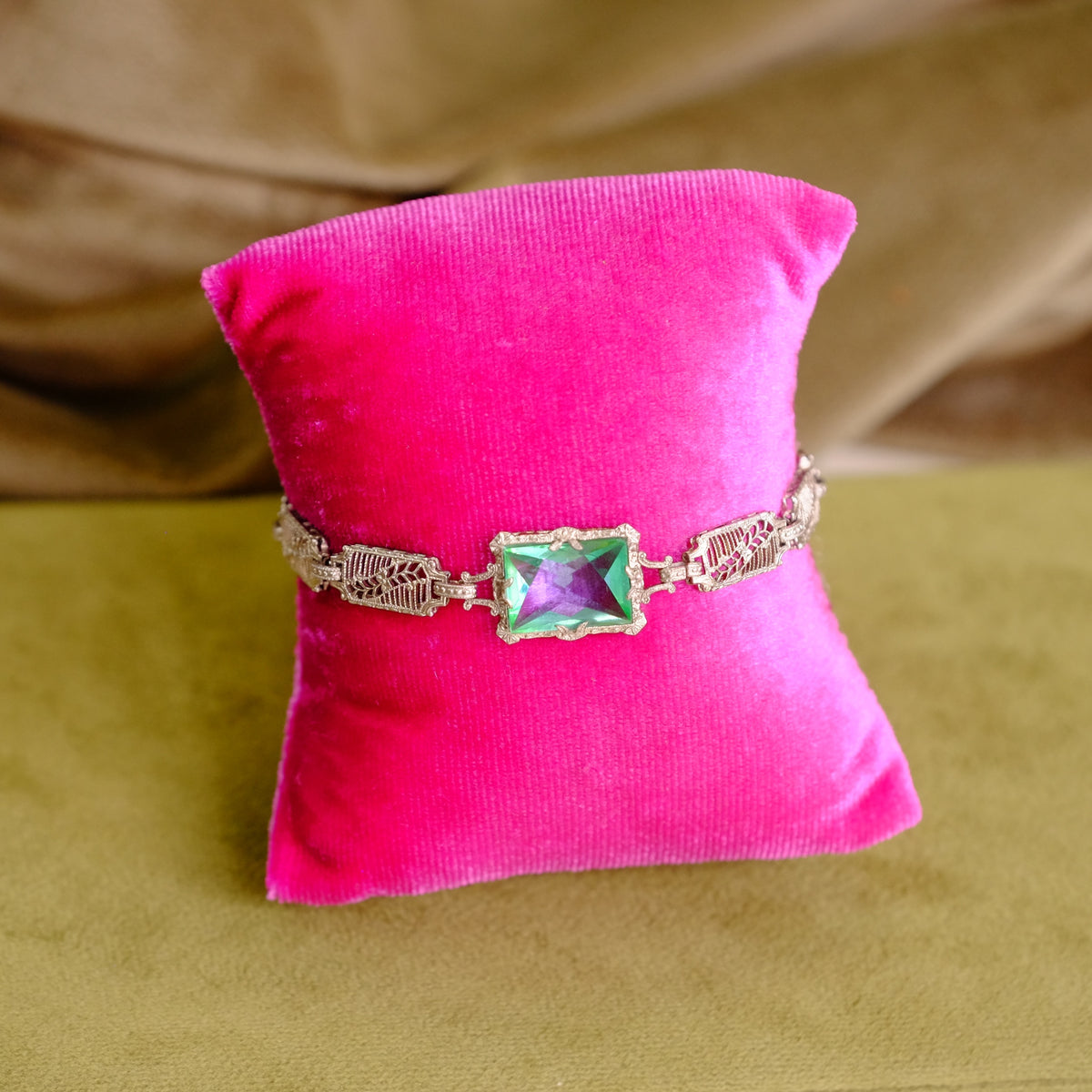 Single Faux Emerald Art Deco Bracelet