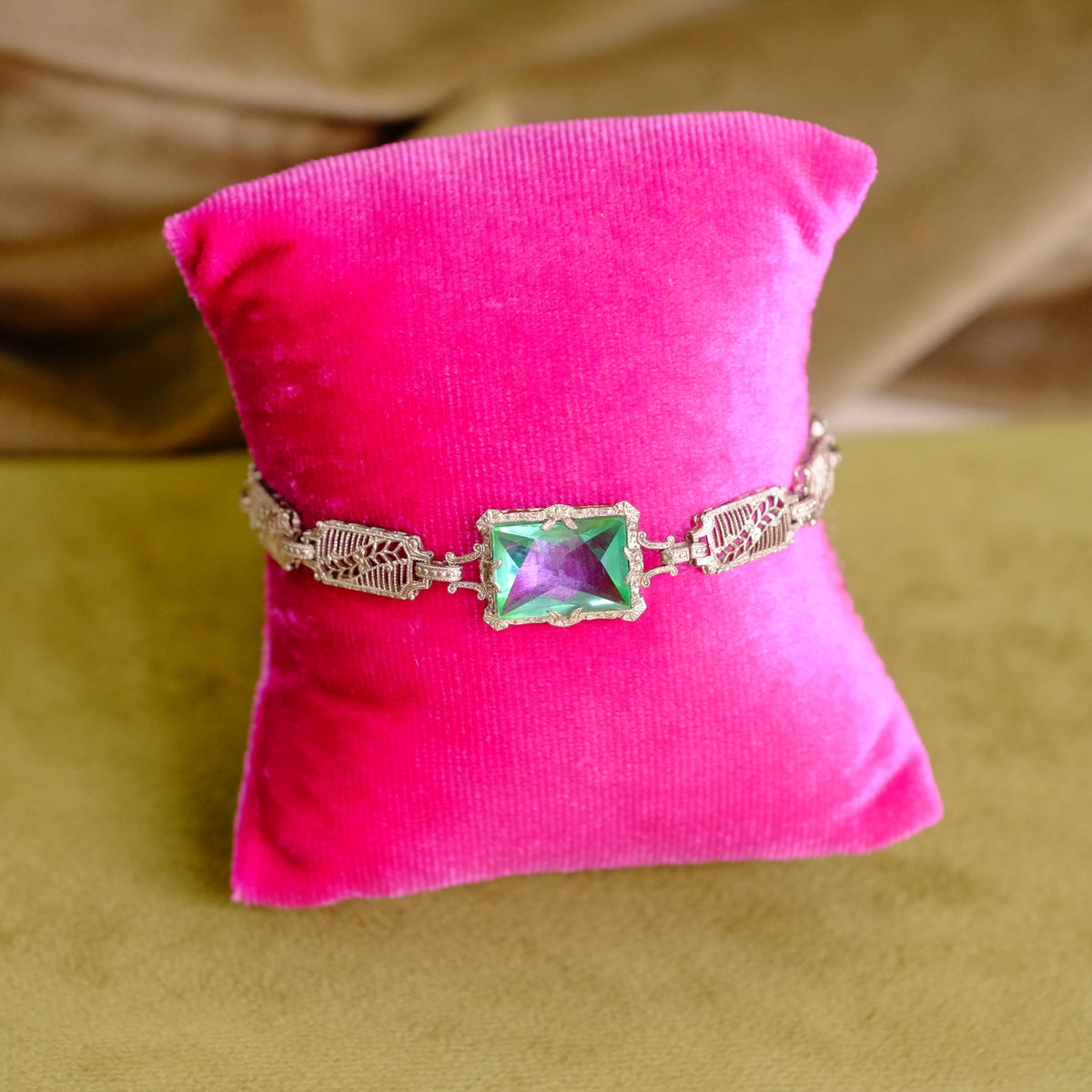 Single Faux Emerald Art Deco Bracelet