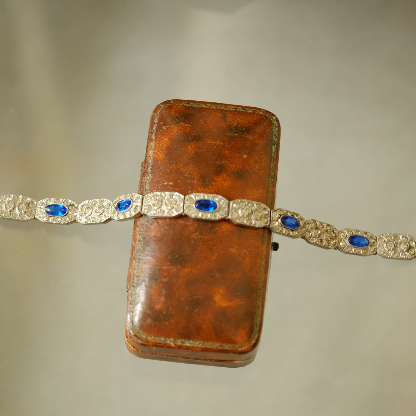 Antique Paste Bracelet with Sapphire Glass 1920s