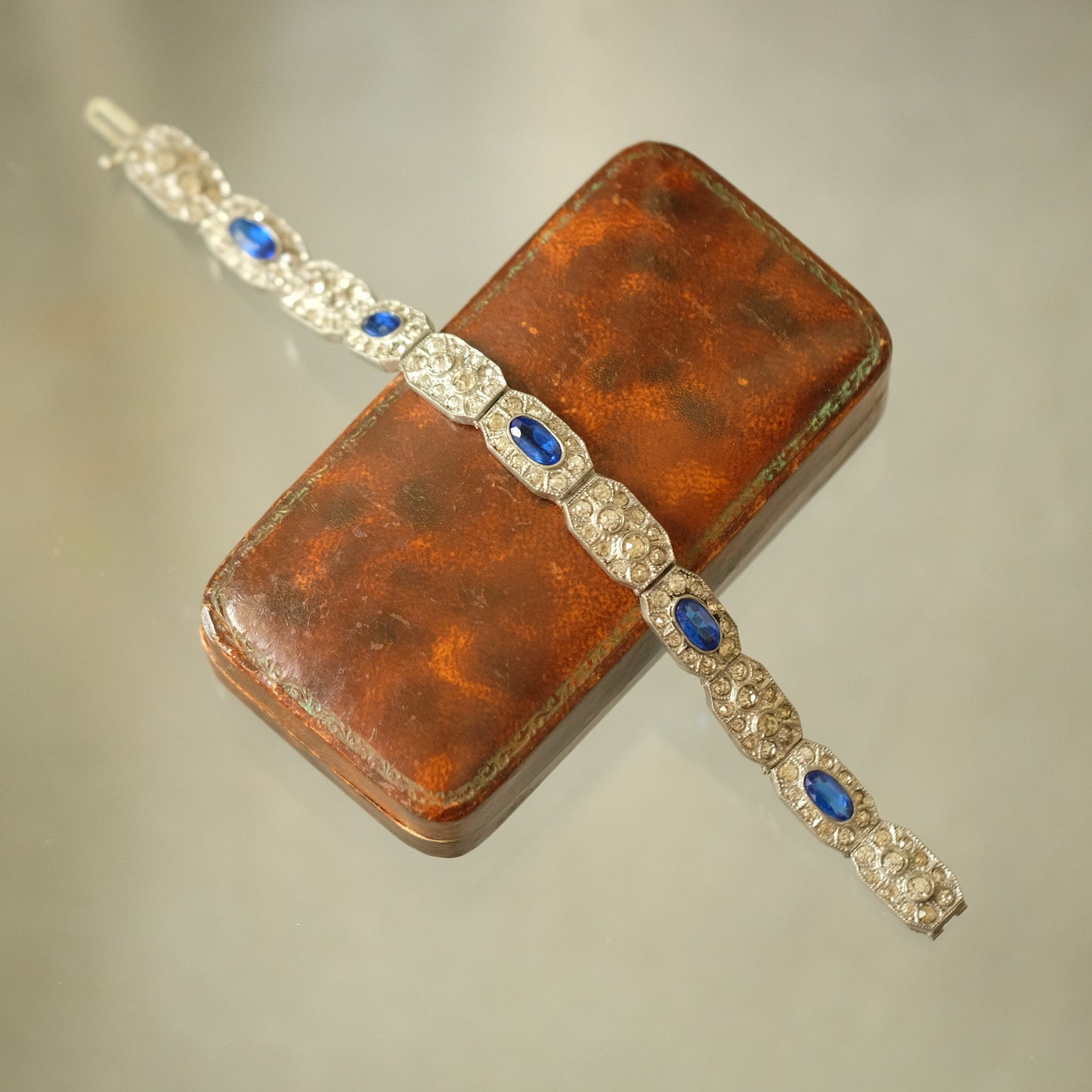 Antique Paste Bracelet with Sapphire Glass 1920s