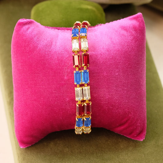 Dominique Two Strand Chain with Red, White and Blue Rhinestones