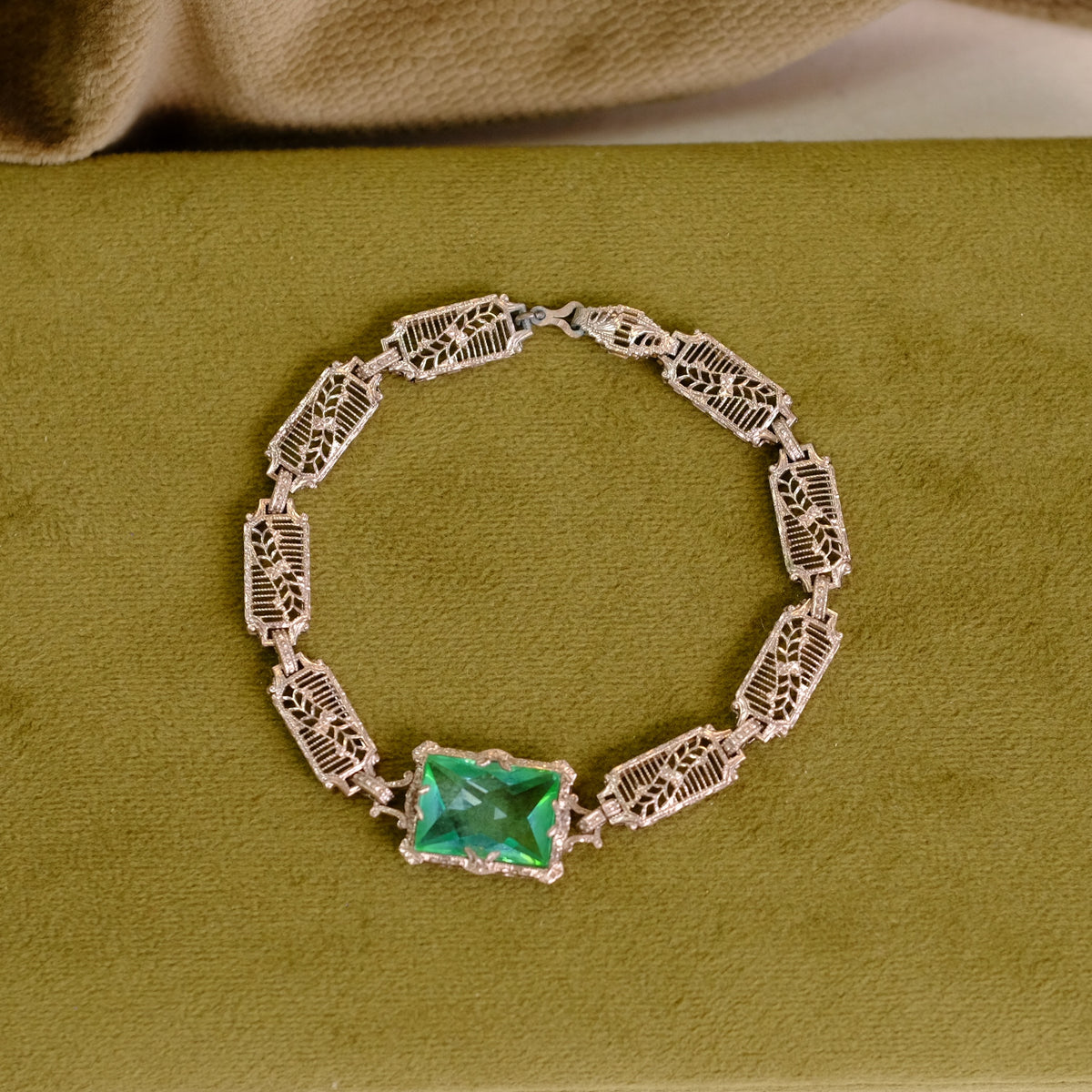 Single Faux Emerald Art Deco Bracelet