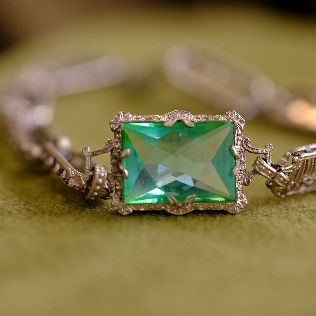 Single Faux Emerald Art Deco Bracelet