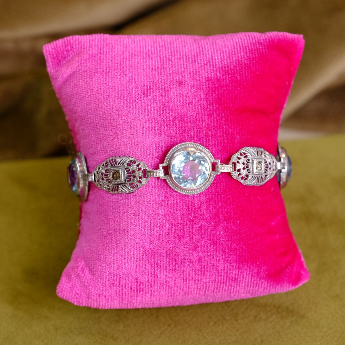 Filigree Faux Topaz Art Deco Bracelet 1930s