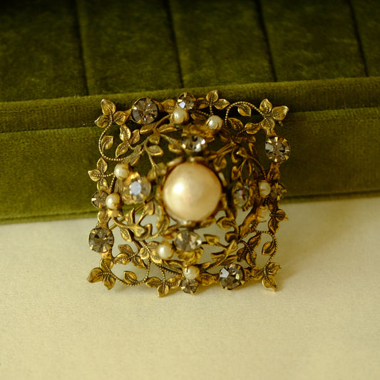 Vintage Sandor Ornate Faux Pearl Brooch 1940s