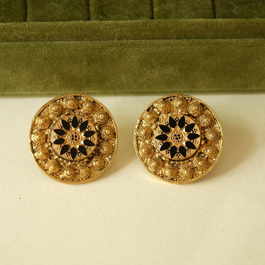 Vintage Etruscan Style Round Earrings 1980s