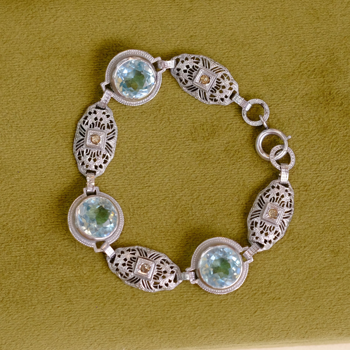 Filigree Faux Topaz Art Deco Bracelet 1930s
