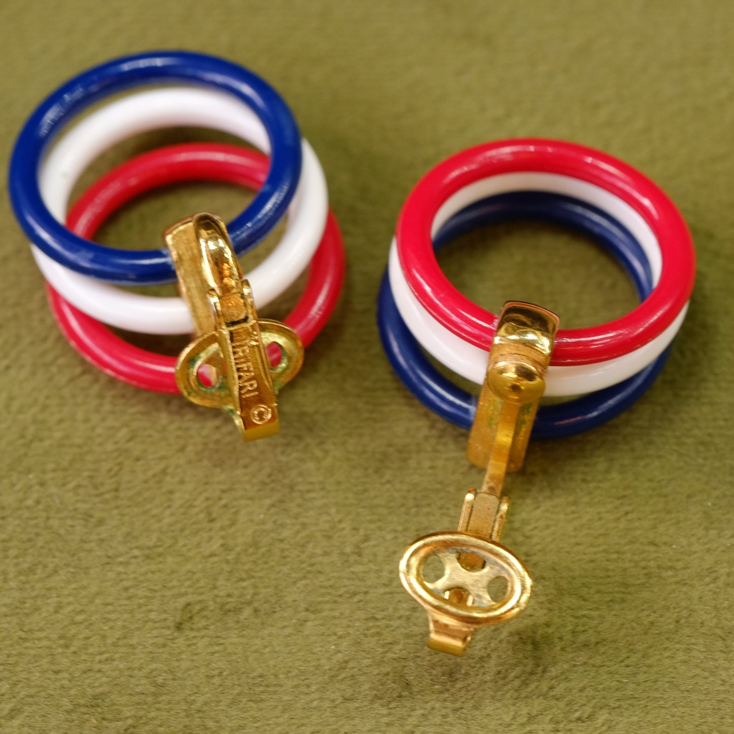 Trifari Clip-on Earrings with Red, White, and Blue Hoops