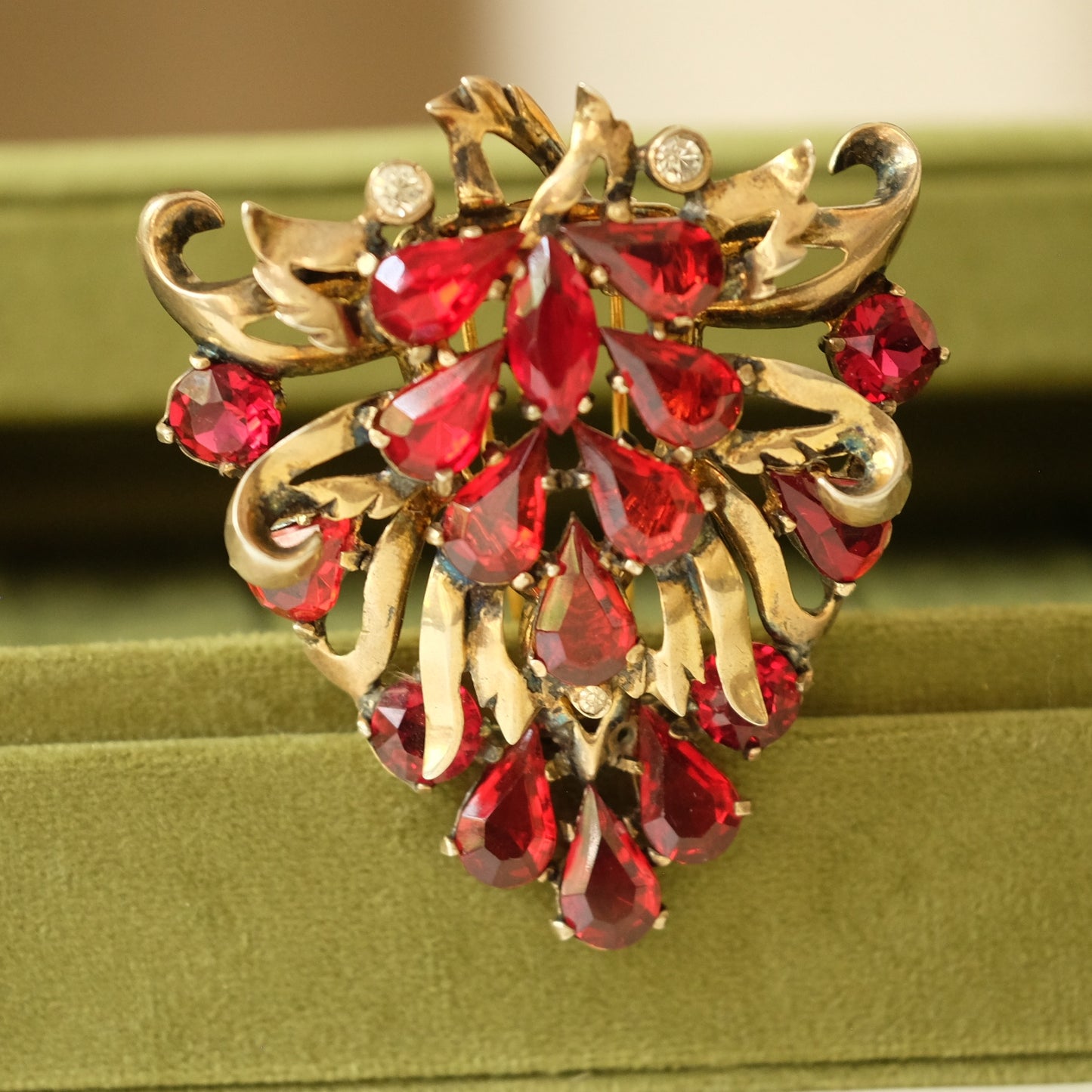 Eisenberg Sterling Dress Clip with Red Rhinestones 1940s