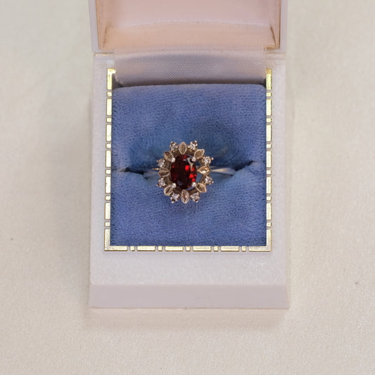 Silver Garnet Ring with Clear Rhinestones