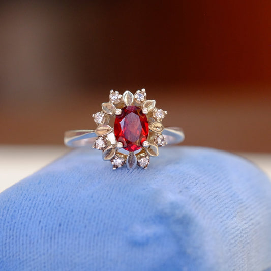 Silver Garnet Ring with Clear Rhinestones