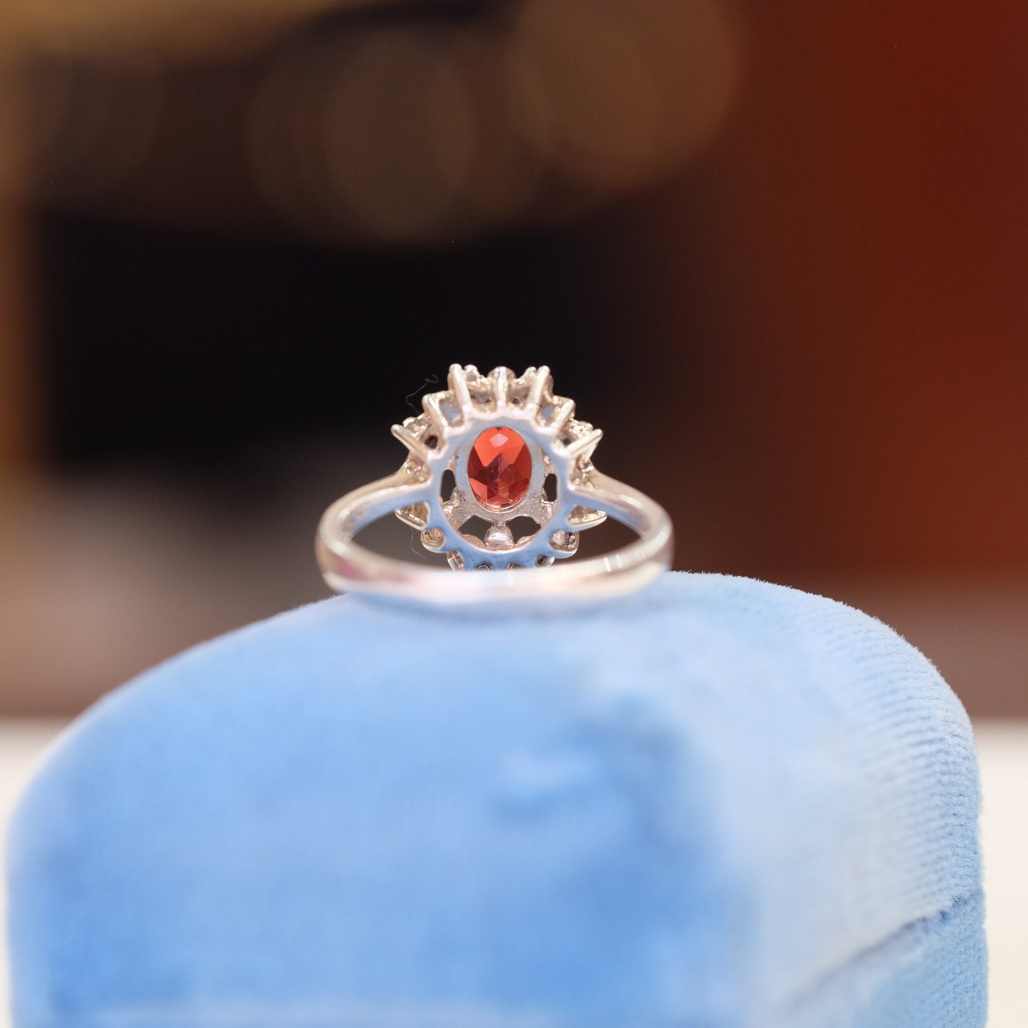 Silver Garnet Ring with Clear Rhinestones