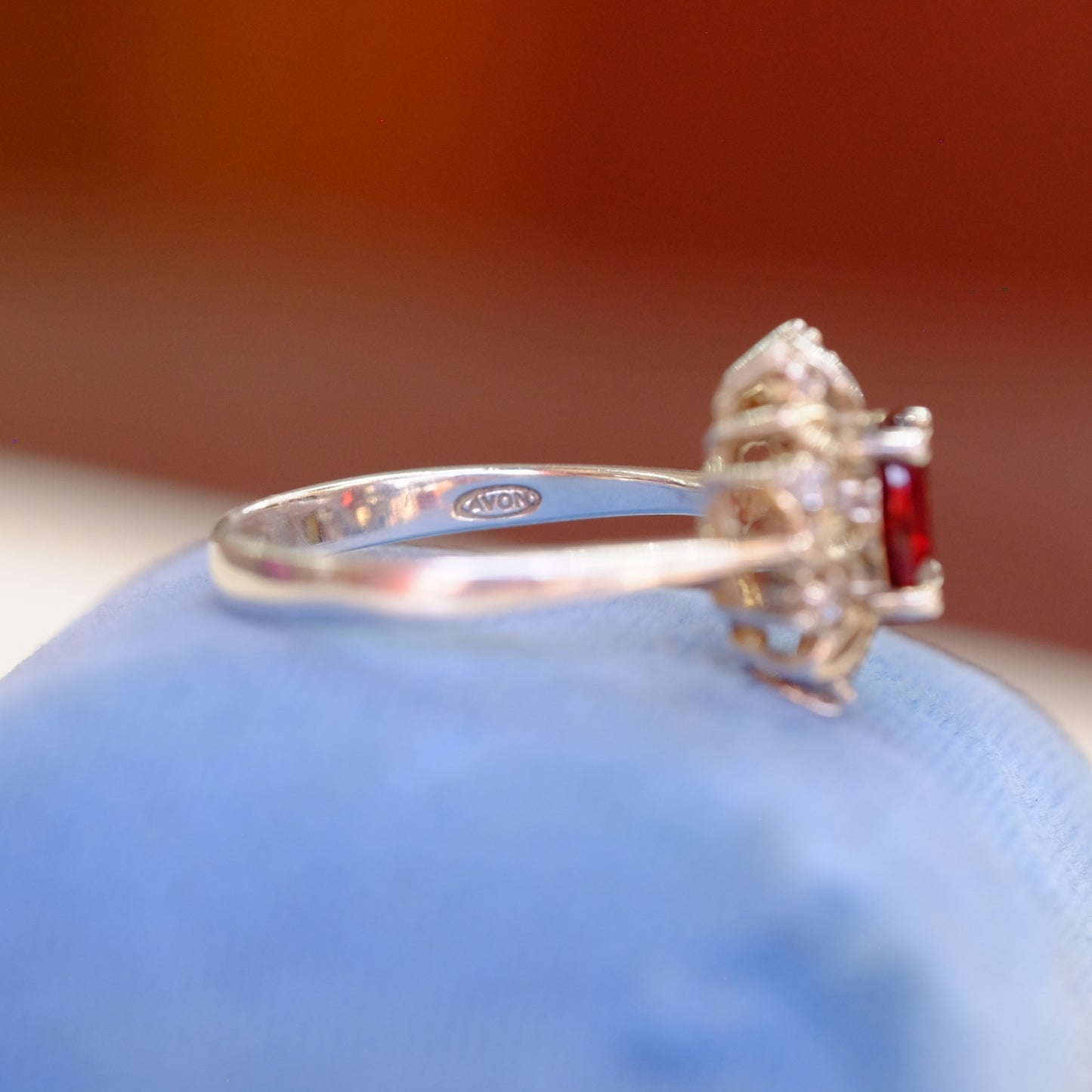 Silver Garnet Ring with Clear Rhinestones