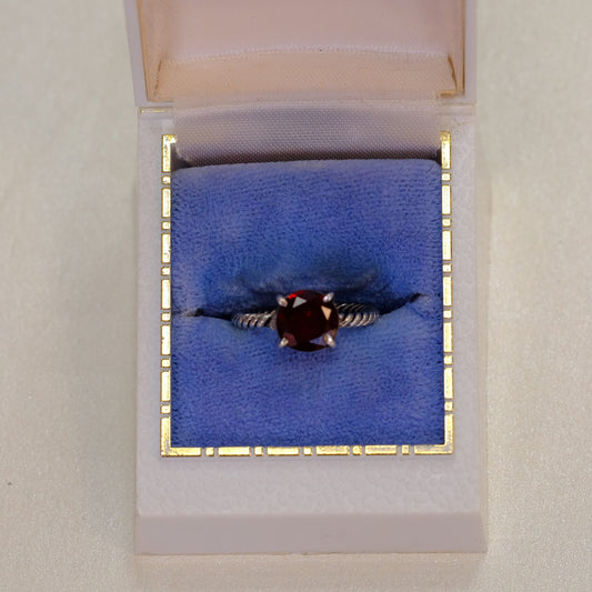 Silver Garnet Ring on Spiral Band