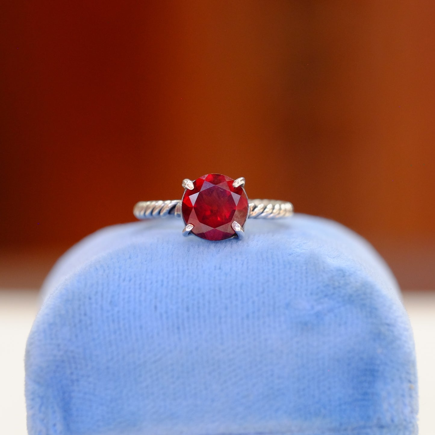 Silver Garnet Ring on Spiral Band