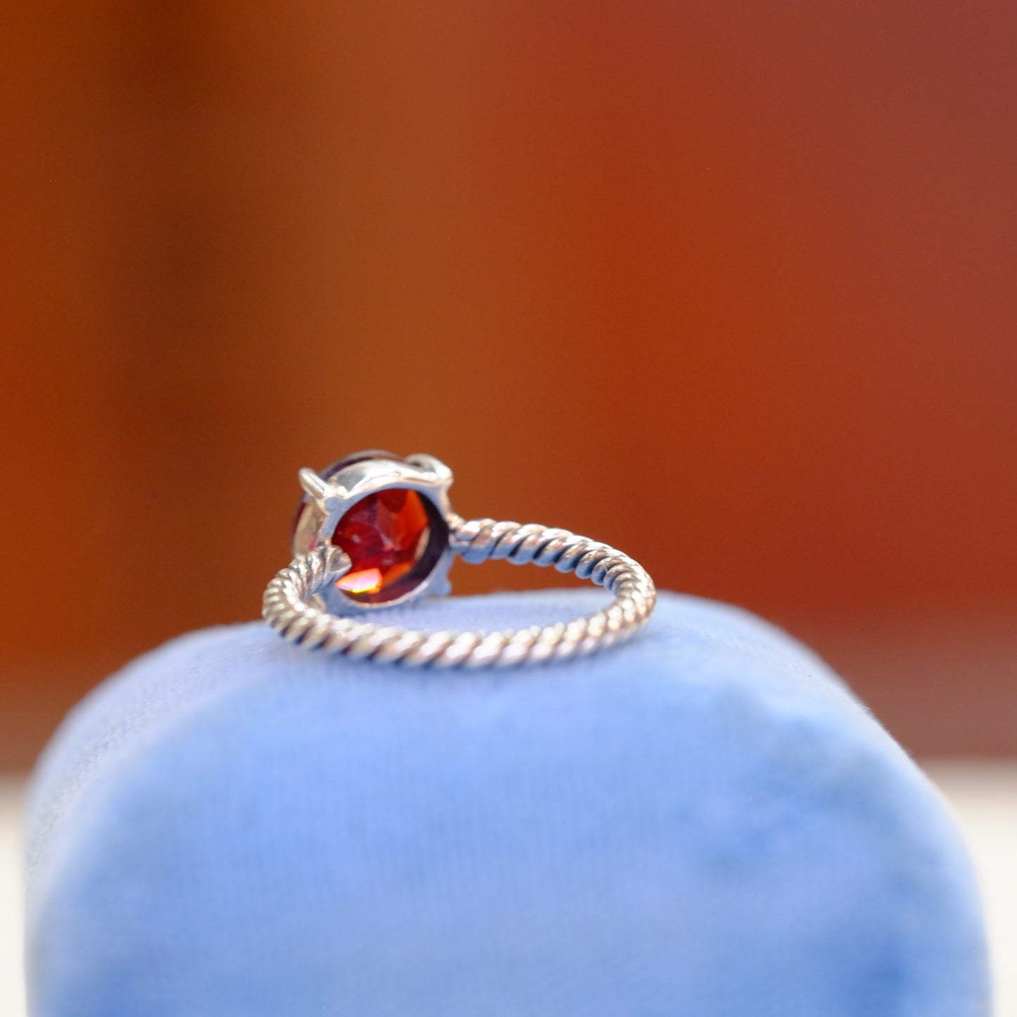 Silver Garnet Ring on Spiral Band
