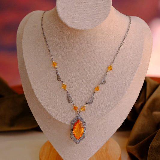 Faux Topaz Filigree Citrine Pendant